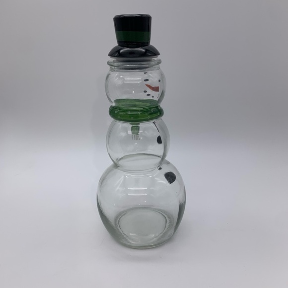 Frosty The Snowman Vtg. Christmas Painted Cocoa Glass Jug/Decanter With Top Hat - Picture 3 of 11